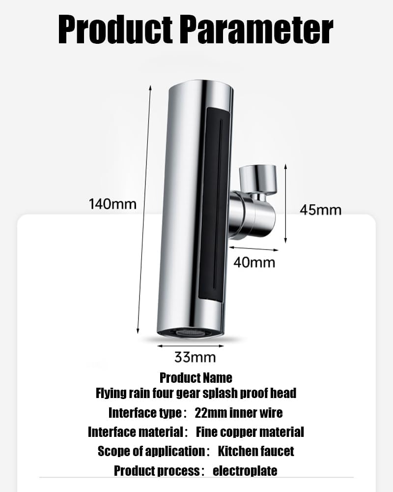 Dimenzije nastavka za slavinu s 4 načina ispuštanja vode 