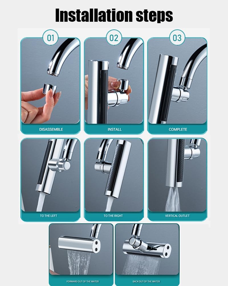 Instalacija univerzalnog 360° rotirajući nastavak za slavinu s 4 funkcije ispuštanja vode
