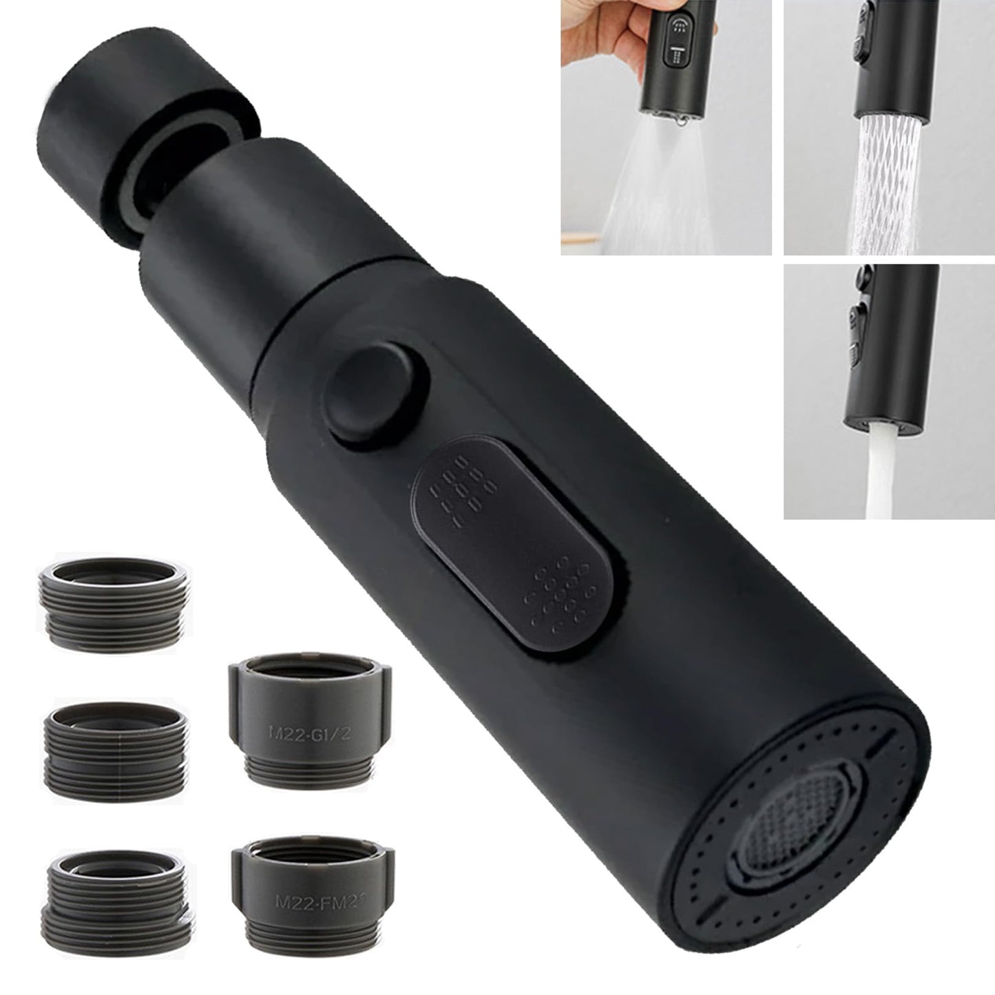 Nastavak slavine s rotirajućim ispuštanjem vode, crni, univerzalni adapter - kratki