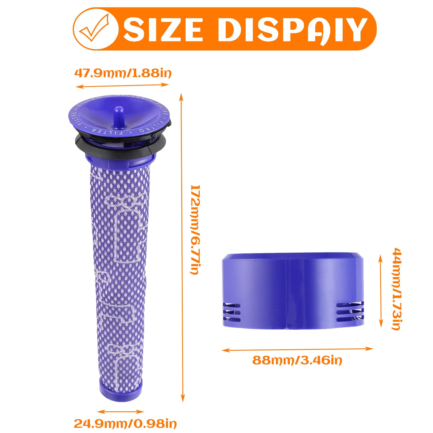 Dimenzije Huarew HEPA filtera za Dyson V7/V8 – kompatibilna zamjena