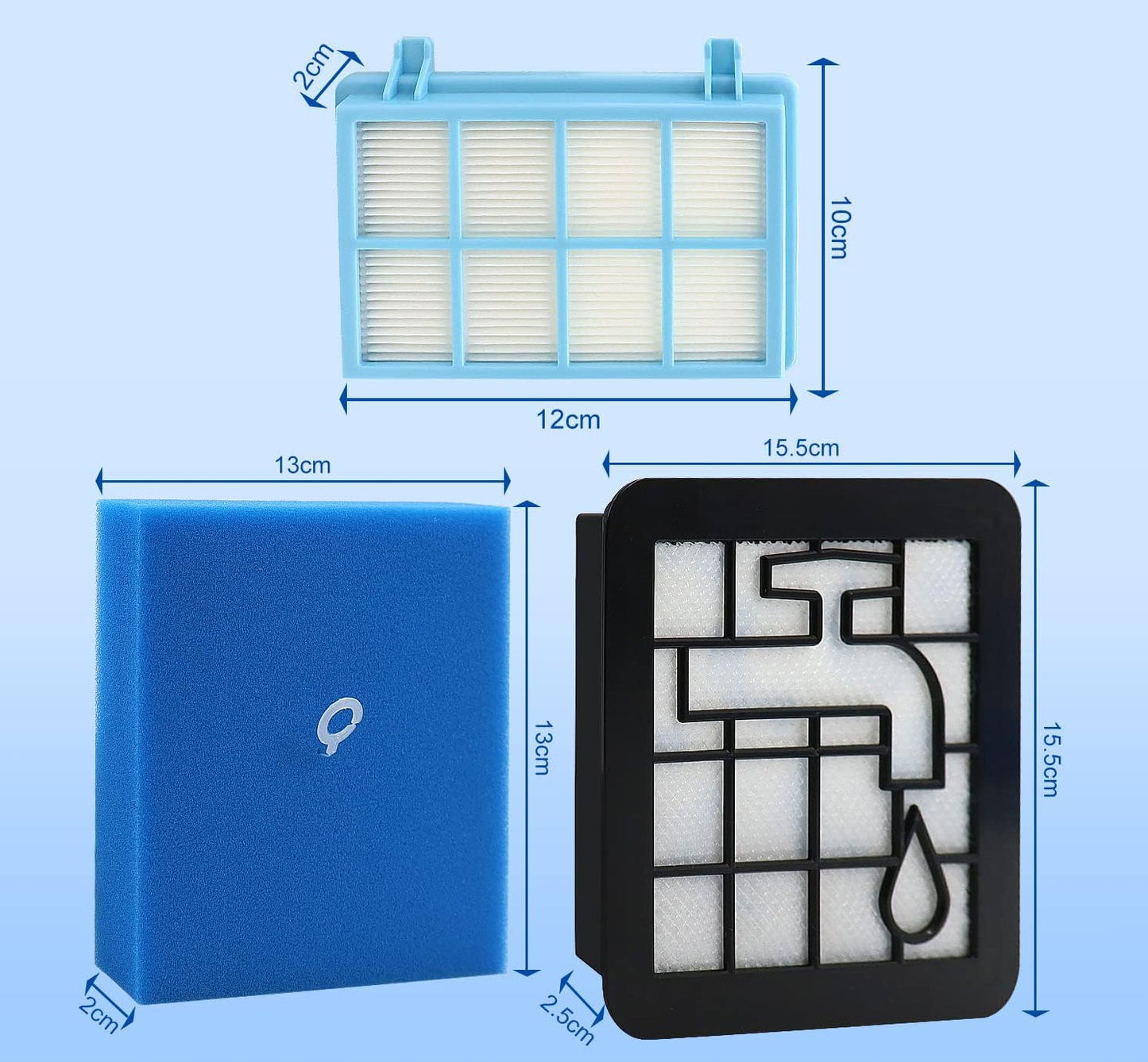 "Dimenzije Fishoney zamjenskih filtera za Philips PowerPro Compact i Active"