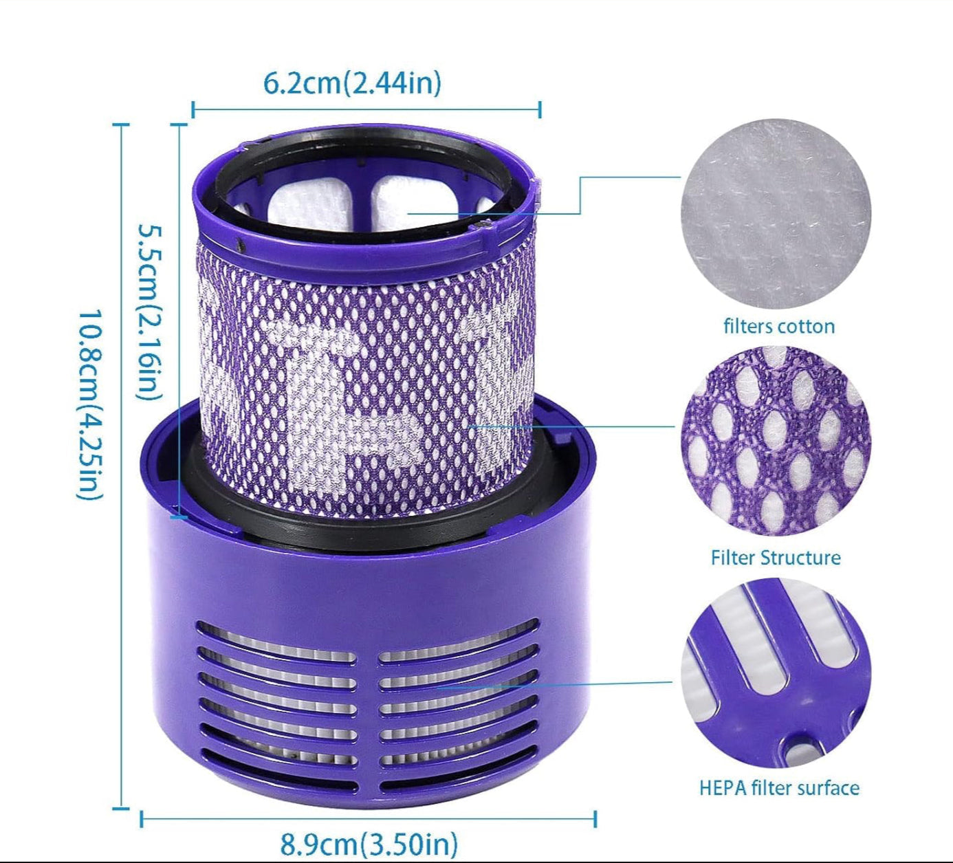 "\"Dimenzije Laukowind zamjenskog filtera za Dyson V10 SV12 usisavače\""