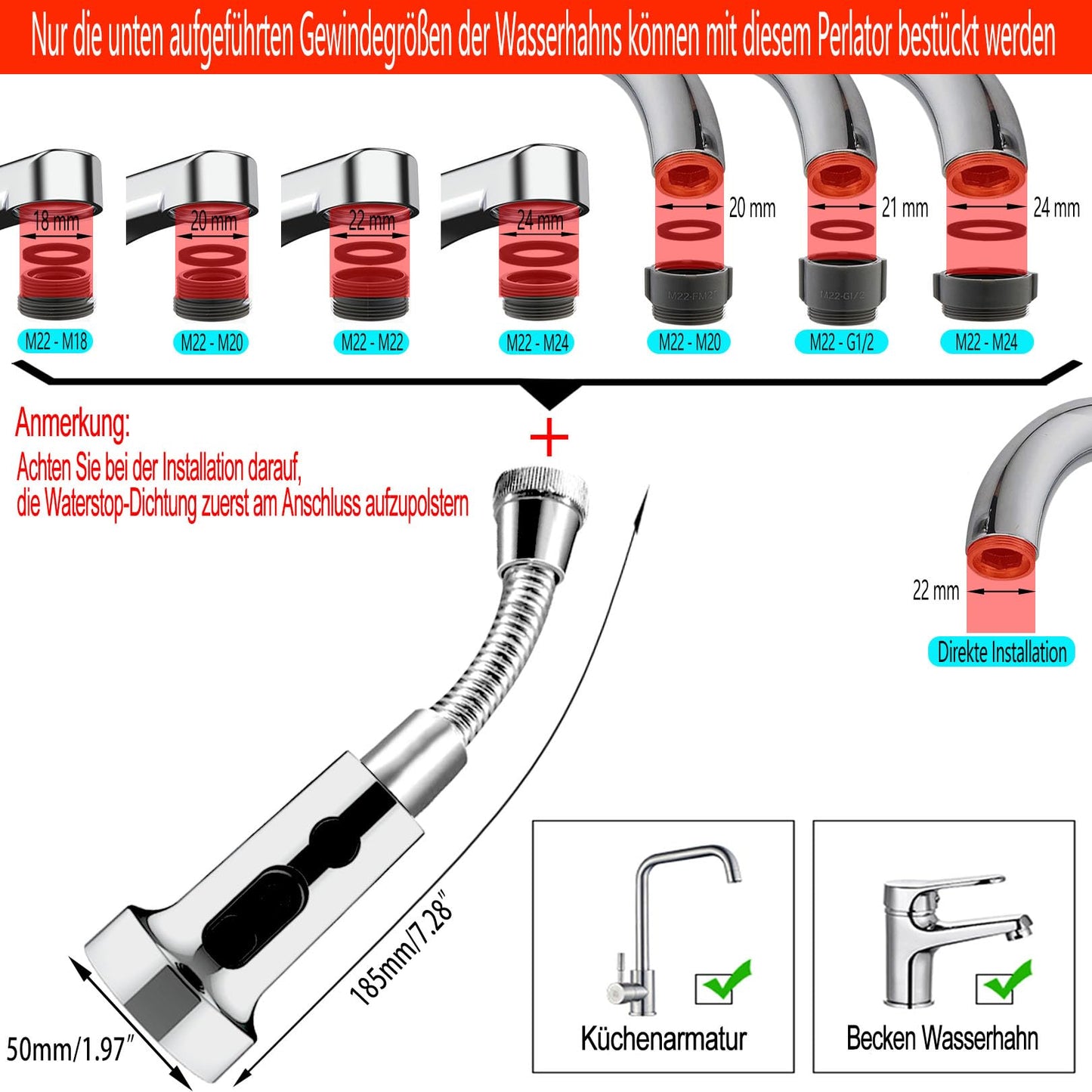 Nastavak slavine s visokotlačnim ispuštanjem vode, kromirani, univerzalni adapter