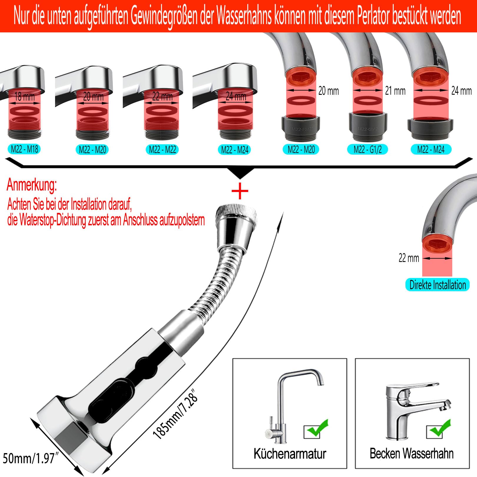 Nastavak slavine s visokotlačnim ispuštanjem vode, kromirani, univerzalni adapter