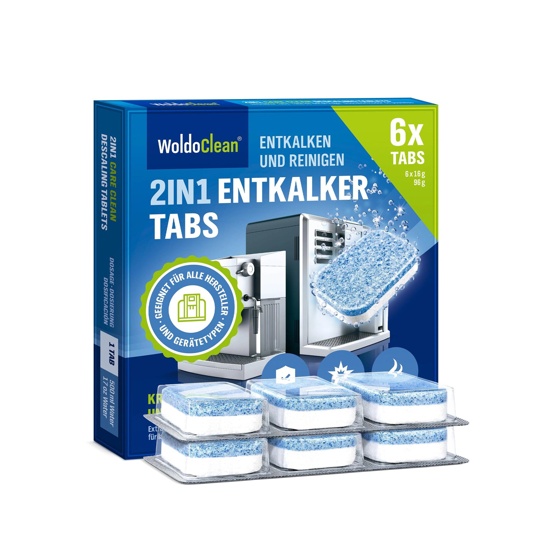 2-u-1 tablete za odstranjivanje kamenca - za Siemens, Jura, DeLonghi, Krups aparate za kavu - 6 komada - pakiranje